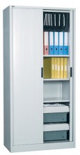 Tambour Door Cupboards. Options Plain Shelves, Pull Out Shelf, Roll Out Filing Frame